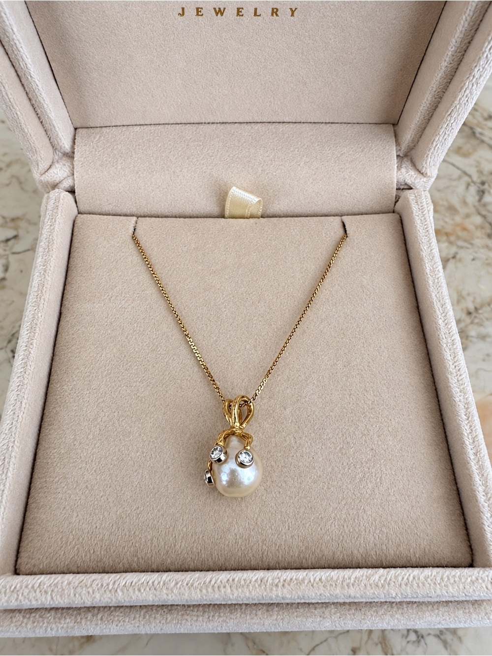 14K Gold Baroque Pearl & .23ct Diamond Custom Pendant Necklace – 17” Chain - Picture 3 of 9